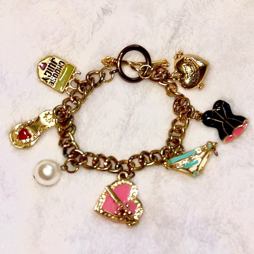 Rare Vintage Juicy Couture Gold Tone Charm Bracelet locket corset